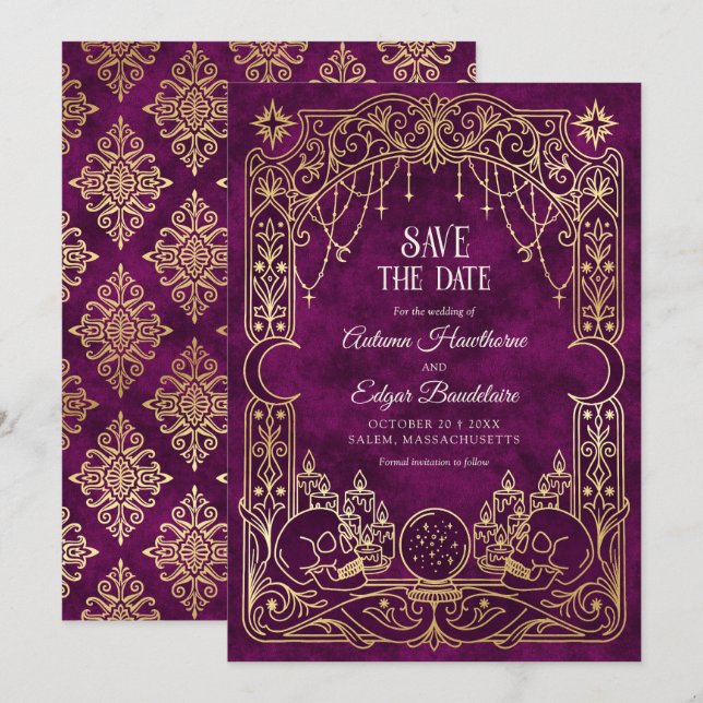 Reserve A Data Casamento Gótico de Halloween com Tarot (Frente/Verso)