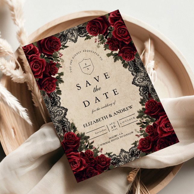 Reserve A Data Casamento Gótico de Romance Sombrio Rosa Vermelho  (Criador carregado)