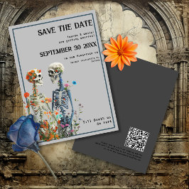 Reserve A Data Casamento Gótico do Código QR do Casal Skeleton