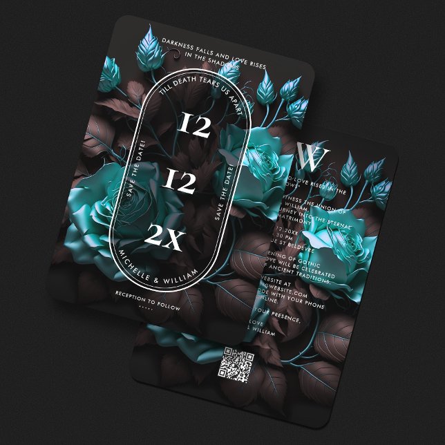 Reserve A Data Casamento Gótico Elegante e Moderno com Rosas Azui (Elegant Gothic Rustic Wedding Floral Dark Blue Save The Date
)