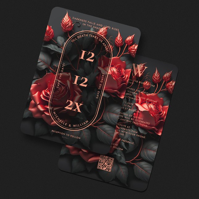 Reserve A Data Casamento Gótico Elegante Floral Rosas Vermelhas P (Elegant Simple Gothic Wedding Floral Black Red Save The Date
)