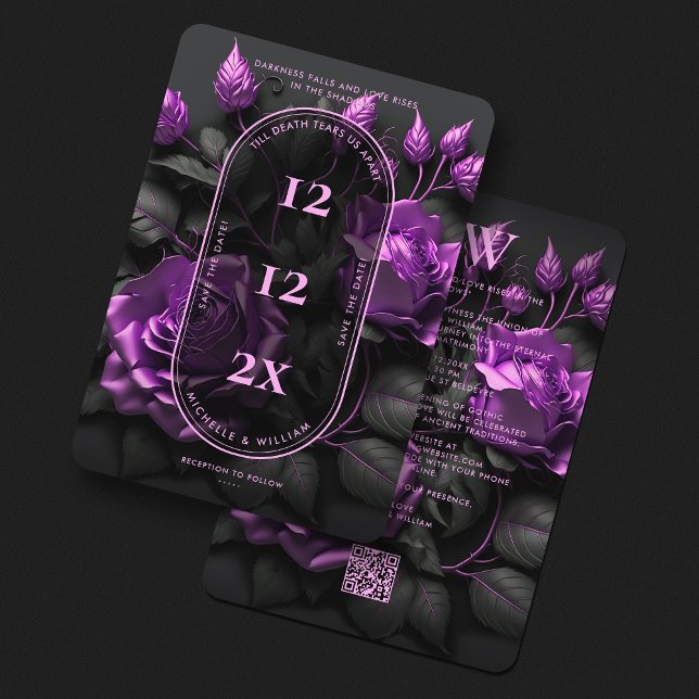 Reserve A Data Casamento Gótico Elegante Flores Boho Rosas Roxas (Elegant Gothic Wedding Rustic Floral Boho Purple Save The Date
)