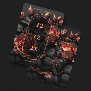 Reserve A Data Casamento Gótico Floral Elegante Rosegold QR