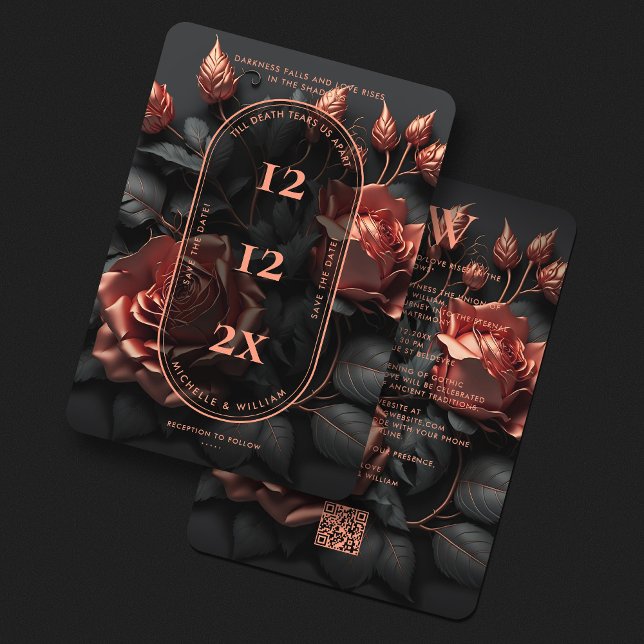 Reserve A Data Casamento Gótico Floral Elegante Rosegold QR (Gothic Wedding Monogram Floral Elegant Rosegold Save The Date
)
