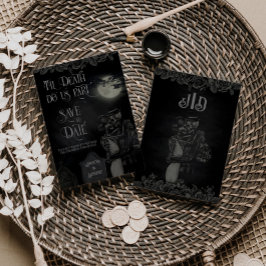 Reserve A Data Casamento Gótico Floral Preto e Cinza Personalizad