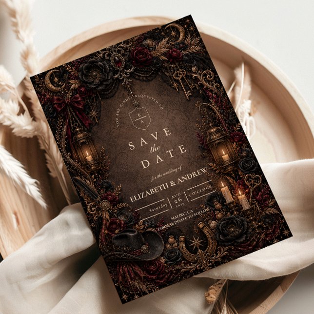 Reserve A Data Casamento Gótico Ocidental Romântico (Criador carregado)