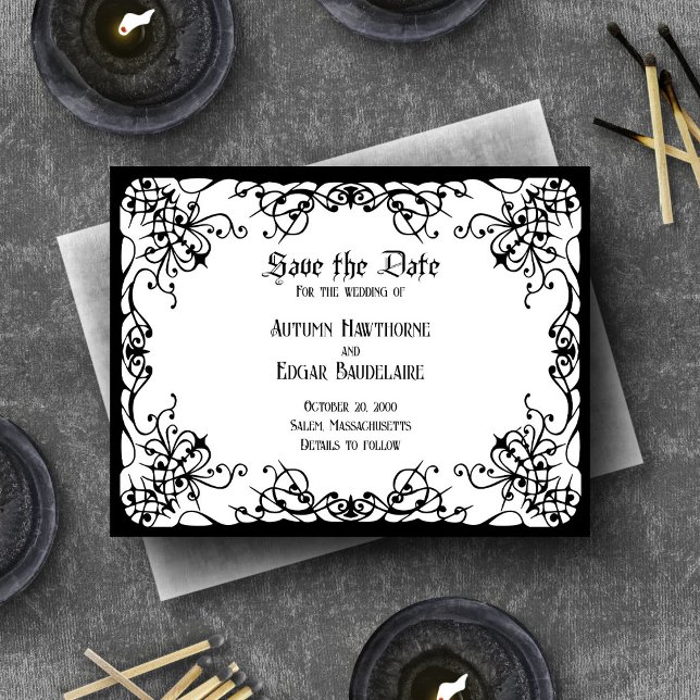 Reserve A Data Casamento Gótico Preto e Branco (Criador carregado)