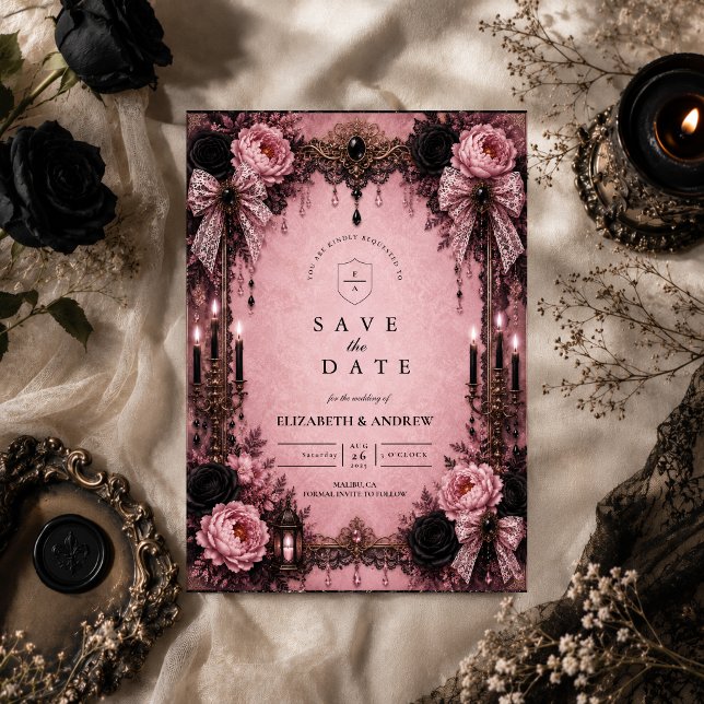 Reserve A Data Casamento Gótico Romântico Rosa (Criador carregado)