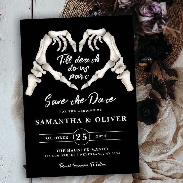Reserve A Data Casamento Gótico Salve A Data Halloween Caveira Pr (Criador carregado)