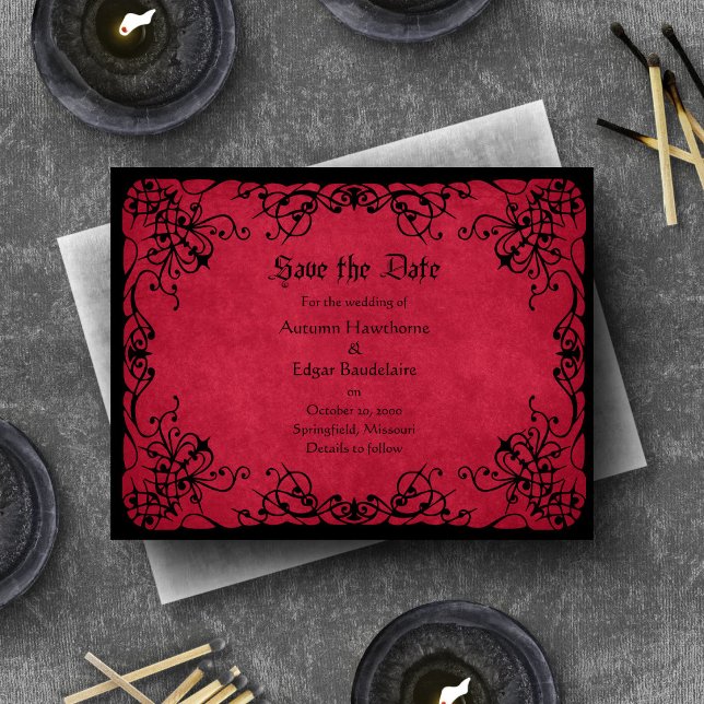 Reserve A Data Casamento Gótico Vermelho Preto (Criador carregado)