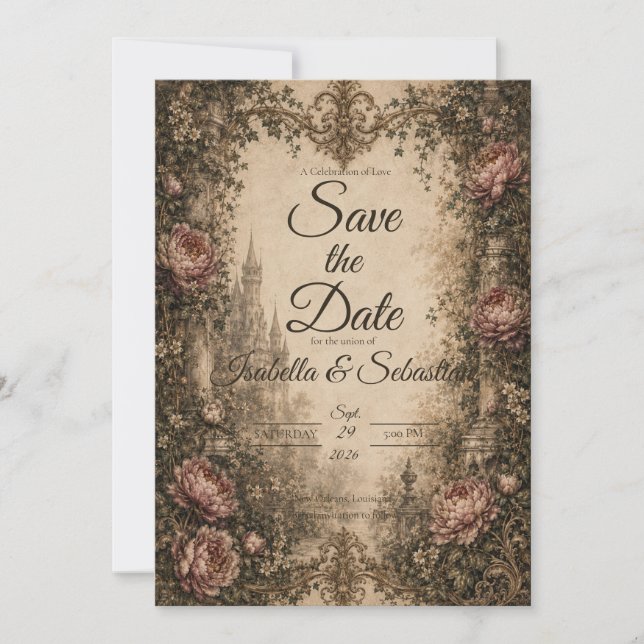 Reserve A Data Casamento Gótico Vintage Romântico (Frente)