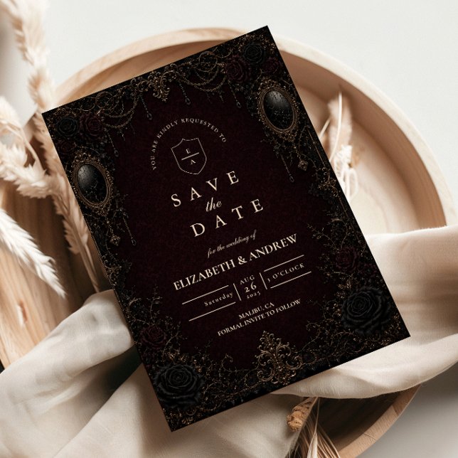 Reserve A Data Casamento Gótico Vitoriano Ornamentado Escuro (Criador carregado)