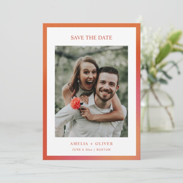 Reserve A Data Casamento Gradiente de Verão Laranja Divertido Ret (Em pé/Frente)
