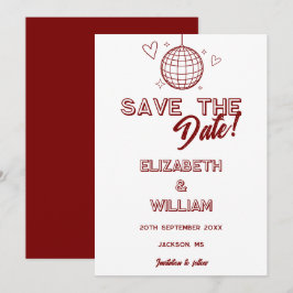 Reserve A Data Casamento Groovy Disco Retro Vermelho Moderno