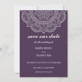 Reserve A Data Casamento Hindu Indiano Elegante EggPlant Paisley
