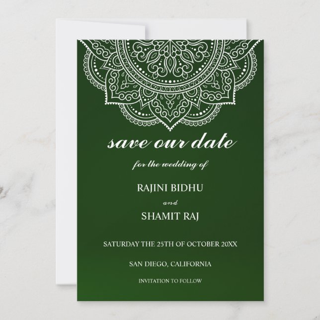 Reserve A Data Casamento Hindu Indiano Elegante Emerald Green Pai (Frente)