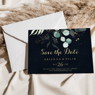 Reserve A Data Casamento Horizontal Azul com Caligrafia Floral Do