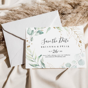 Reserve A Data Casamento Horizontal Dourado da Caligrafia Eucalyp