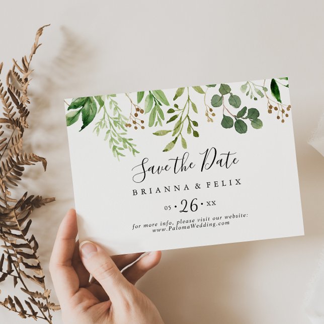 Reserve A Data Casamento Horizontal Floral de Eucalyptus Brown (Criador carregado)
