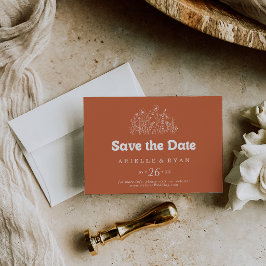 Reserve A Data Casamento Horizontal Minimalista de Terracota com