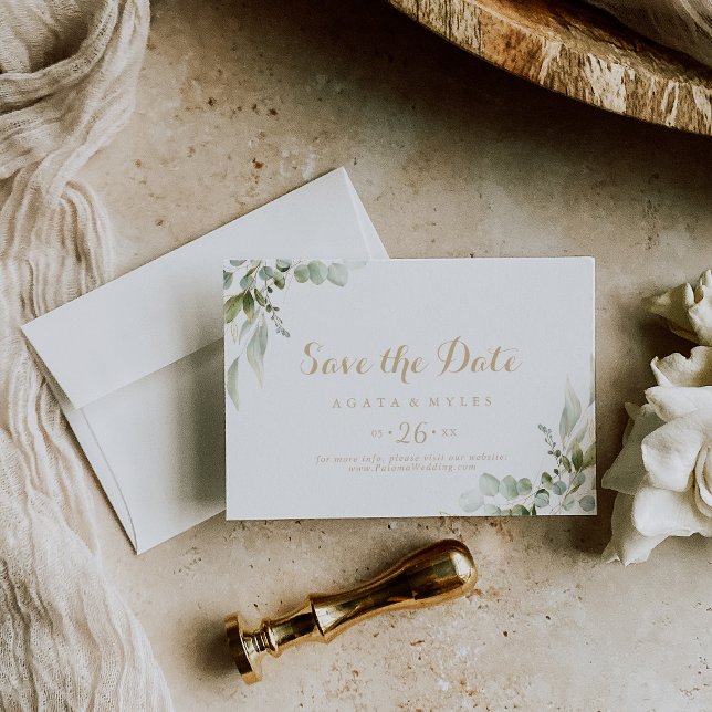 Reserve A Data Casamento Horizontal Sage Greenery Eucalipto Doura (Criador carregado)