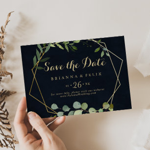 Reserve A Data Casamento Horizontal Verde Azul Dourado Geométric