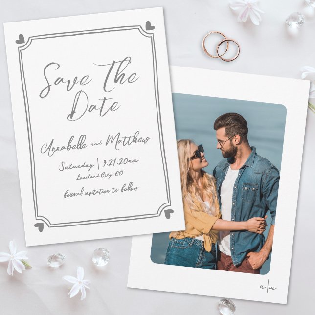 Reserve A Data Casamento Imporal Simples Desenhado Foto (Simple Hand Drawn Photo Whimsical Wedding Save the Date)