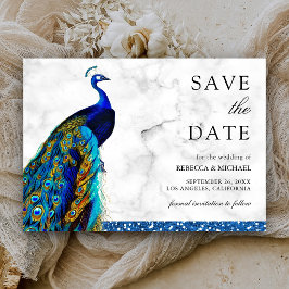 Reserve A Data Casamento Indiano Elegante Azul Pavão Chic
