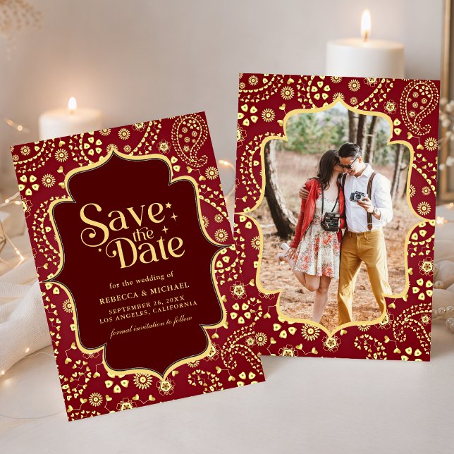 Reserve A Data Casamento Indiano Estilo Bollywood Paisley Dourado (Criador carregado)