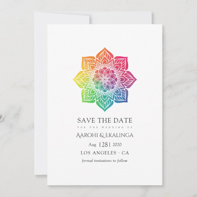 Reserve A Data Casamento Indiano Rainbow Mandala (Frente)