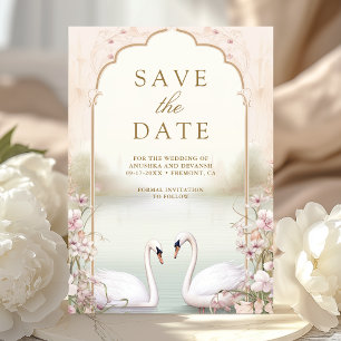 Reserve A Data Casamento Indiano Romântico Floral Pastel Cisnes
