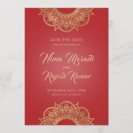 Reserve A Data Casamento Indiano, Salvar a Data, Vermelho e Doura