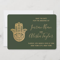 Casamento Indiano Salve a data Dourado hamsa Henna