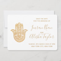 Casamento Indiano Salve a data Dourado hamsa Henna