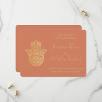 Casamento Indiano Salve a data Dourado Terracota H