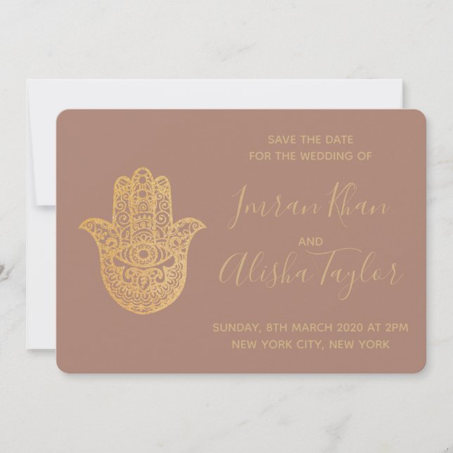 Reserve A Data Casamento Indiano Salve a data Ouro Terrcotta Henn (Frente)