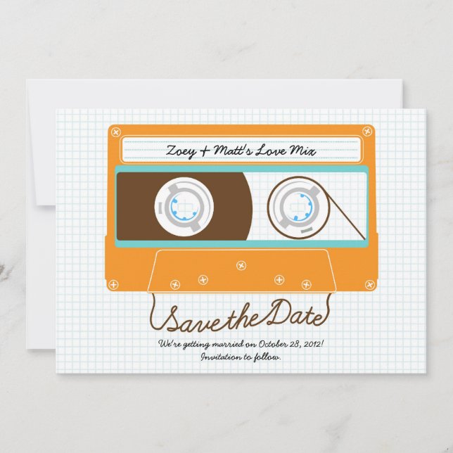 Reserve A Data Casamento Indie Mixtape (Laranja/Céu) Salve a Data (Frente)