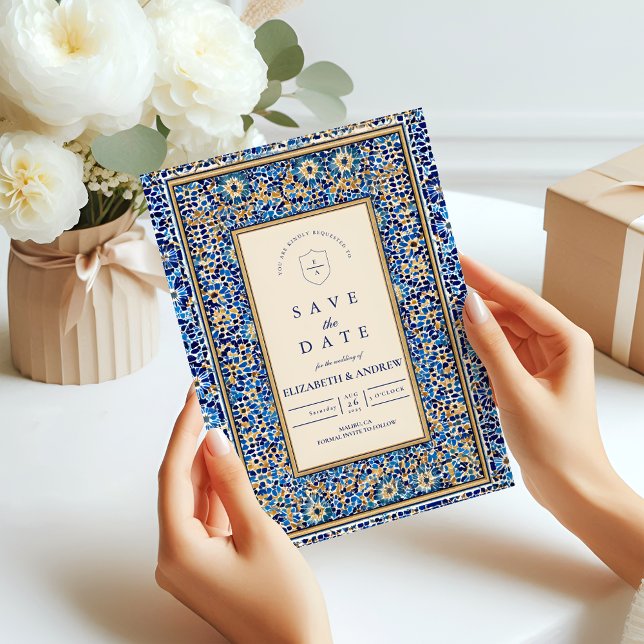 Reserve A Data Casamento Islâmico Mosaico Azul (Criador carregado)