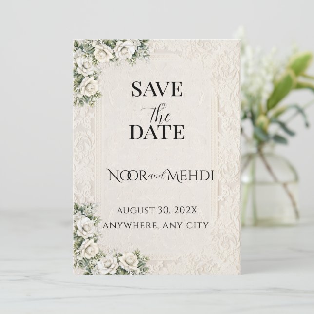 Reserve A Data Casamento Islâmico Personalizado com Flor de Marfi (Em pé/Frente)