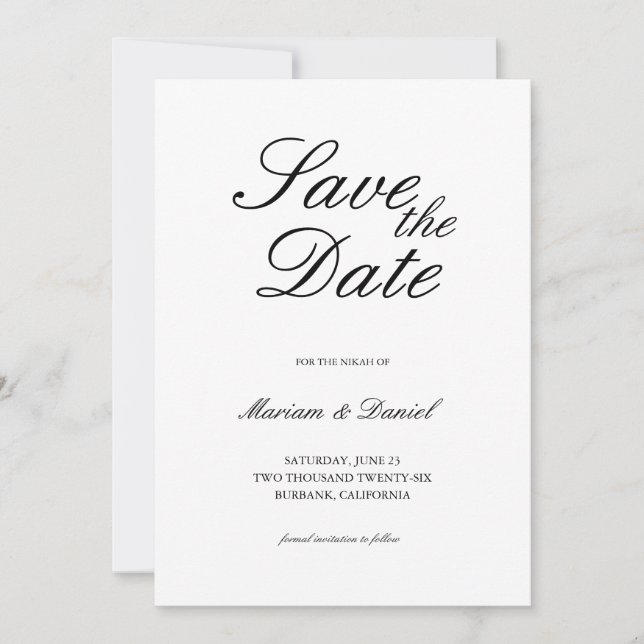 Reserve A Data Casamento Islâmico Preto e Branco em Letra Elegant (Frente)