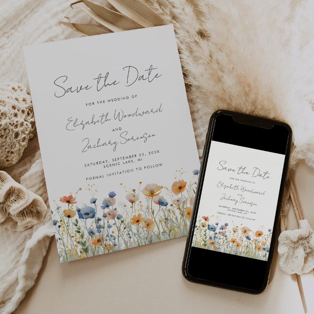 Reserve A Data Casamento Laranja Azul Fronteira Boho Flor Silvest (Criador carregado)