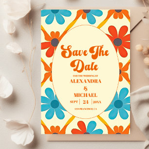 Reserve A Data Casamento Laranja Groovy Retro dos Anos 70