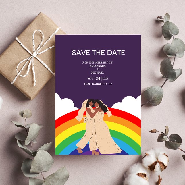 Reserve A Data Casamento LGBTQ com duas Brides Modernas do Arco-Í (Criador carregado)