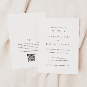 Reserve A Data Casamento Limpo de Código QR Branco e Preto Simple
