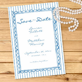 Reserve A Data Casamento Listra Aquarela Azul Branco Caprichoso
