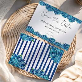 Reserve A Data Casamento Listrado Azul-Marinho de Hortênsias Azui