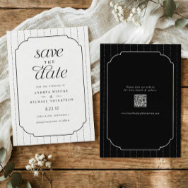 Reserve A Data Casamento Listras Pretas e Brancas Elegantes