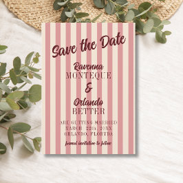 Reserve A Data Casamento Listras Rosa Bege Borgonha Retro