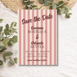 Reserve A Data Casamento Listras Rosa Bege Borgonha Retro