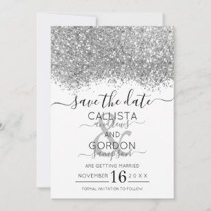 Reserve A Data Casamento Luxuoso Confetes Brilhantes Prata Branco